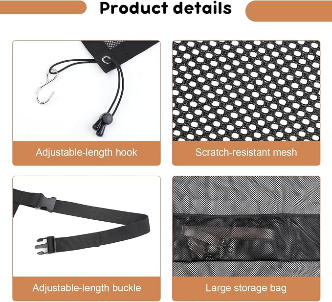 Dog Car Barrier with Mesh Organizer,Pet Safety Divider, Dog Net Easy Install for Cars & SUV,Truck(Upgraded&Heightened)