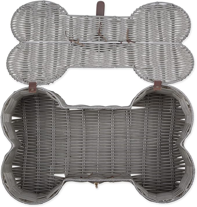 Bone Dry Pet Storage Collection Toy Basket, Medium, 21x13x8", Gray Plastic Wicker