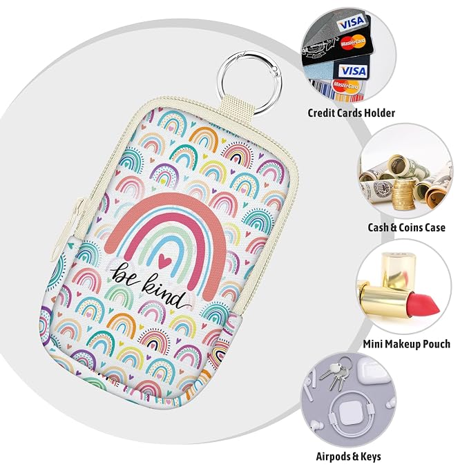 Hand Sanitizer Holder, Be Kind Rainbow Spray Case Zippered Pouch | Keychain, Travel Size, Cute Fashion Accessory with Snap Hook, for Glow Mist and Power Mist 1FL OZ, Mini Small Pocket Clip on