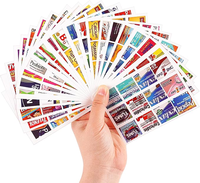 482Pcs Medicine Stickers for Pill Organizers, Pre-Cut Quality Travel Daily Medication Organizer Stickers of Brands, 47 Sheets Pill Box Lables Stickers
