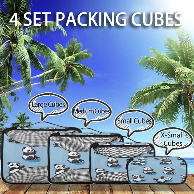 Packing Cubes for Travel, Cute Panda Travel Luggage Packing Organizers for Women Men, Large Custom Toiletries Bag for Cosmetics Toiletries, Cartoon Panda