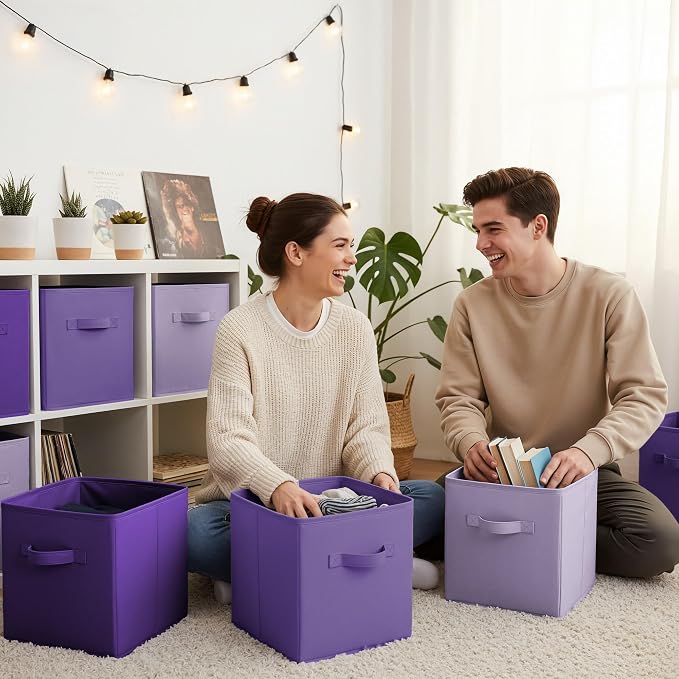GRANNY SAYS 11 Inch Cube Storage Bins, Purple Gradient, 6-Pack | Collapsible Cube Storage Organizer with Thickened Base Plate, Sturdy Handles, Decorative Baskets for Shelves, Closet