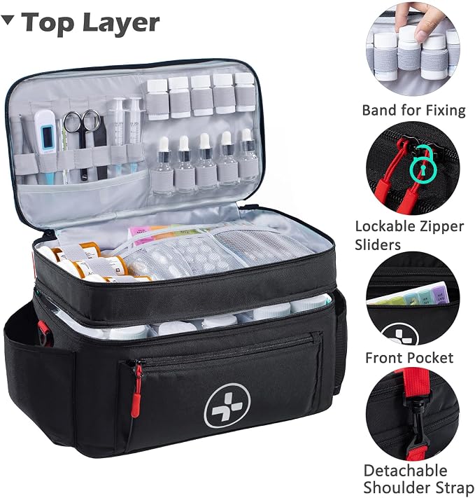 BAGSFY Travel Medicine Bag Organizer, Medical Bag Empty, Pill Bottle Organizer for Home, Large Medication Storage, Travel Carrying Case First Aid Kit Bags Empty, Emergency Kit.