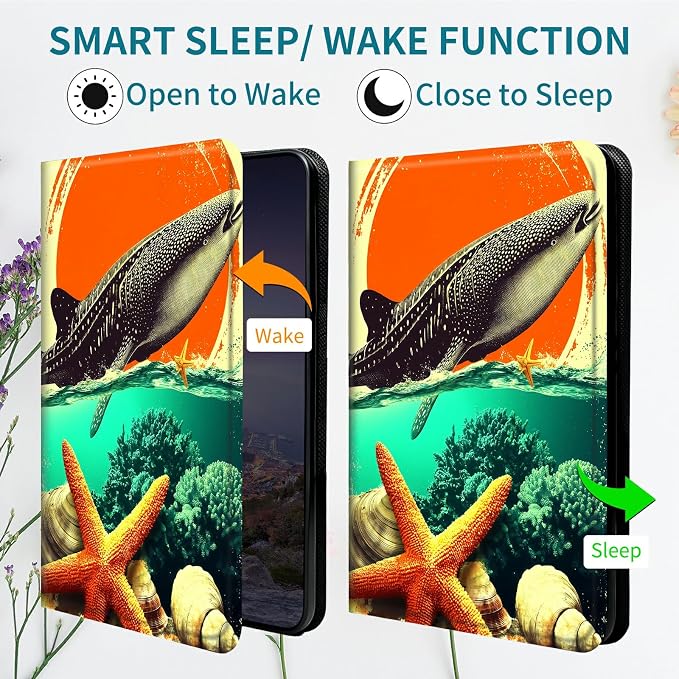 Case for Samsung Galaxy Tab S10 Plus 2024/S9 FE+/S9 Plus 12.4" 2023, 360 Degree Rotating Stand with Multi-Angle Vertical Shockproof Protective Shell for Women Men, Whale Sunset Starfish