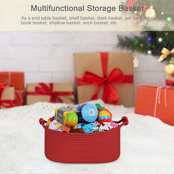 Small Empty Gift Basket with Bag & Ribbons, Red | 12“x8”x5”, Cotton Rope Woven Basket for Birthdays, Baby Showers, Mother's Day, Christmas; Stores Small Items, Kids & Pet Toys