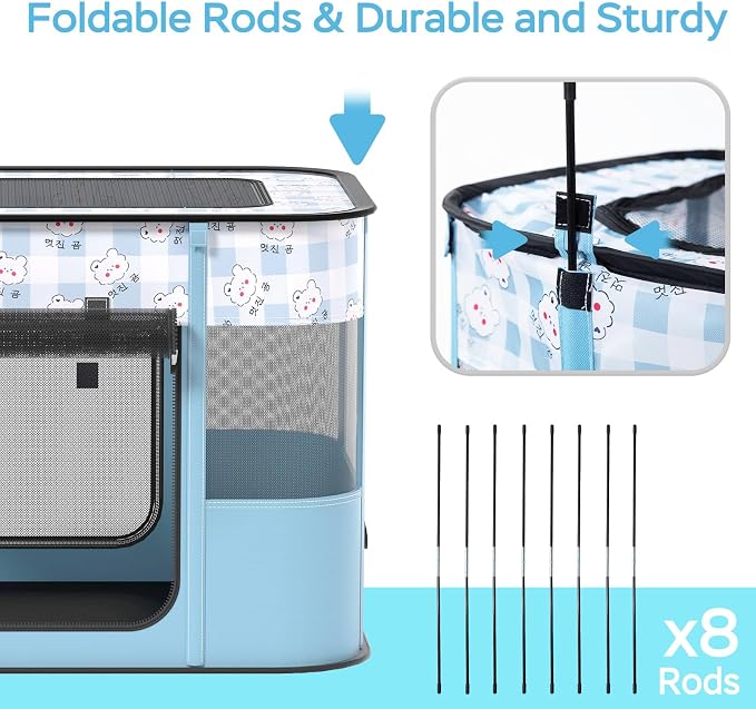 XRG Foldable Pet Playpen,Indoor Cat cage Puppy Crates L(35.4"x27.6"x23.6") | Portable Cat Kennel with Upgrade Breathable Mesh，Sturdy Kitten Playpen Indoor & Outdoor for Rabbit or Small Animals，Blue