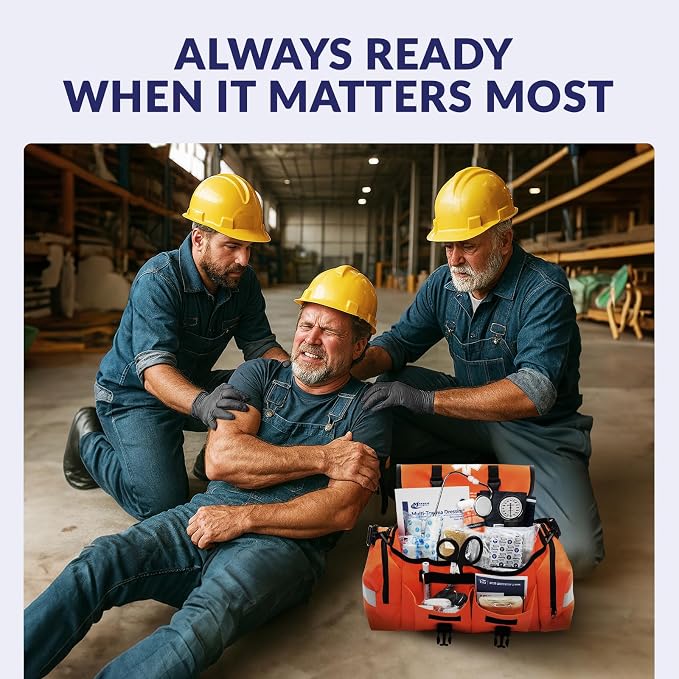 MFASCO Complete Emergency Response First Aid Kit Trauma Bag, Orange | 415 Piece Fully Stocked Supplies for Disaster Preparedness | for Business, Schools, Organizations, Groups, Home Safety