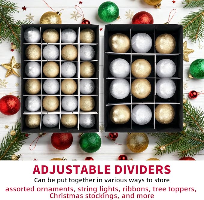 Christmas Ornament Storage Box With 3 Removable Trays for 72 Balls,RED | Ornament Storage Container Holds Up to Christmas Holiday Decorations,Adjustable Dividers for Ornament Storage by DIMESHY