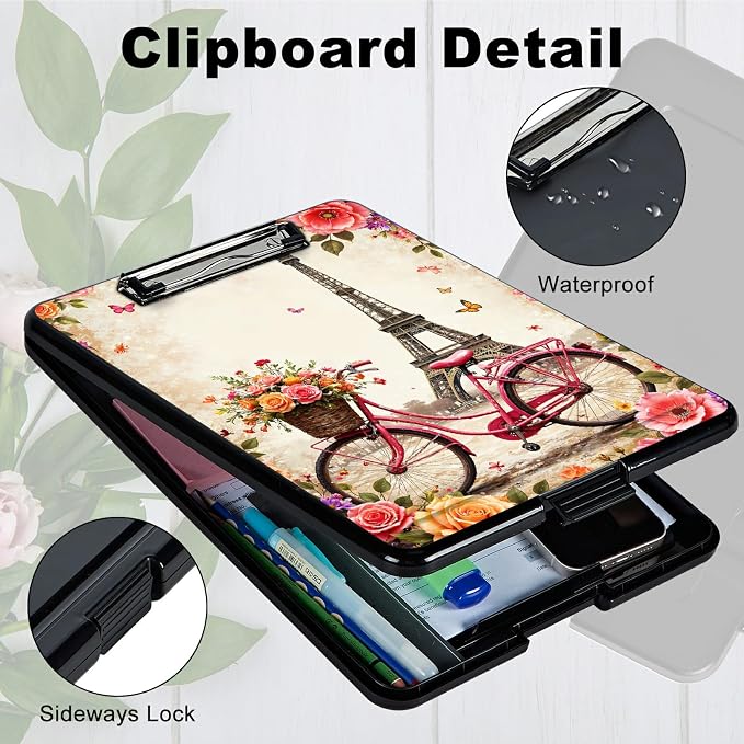 Heavy Duty Storage Clipboard, Slim Nursing Clipboard with Internal Pen Case, Portable File Organizer Case for A4 Letter Size Paper Office Medical Professionals, Bicycle Leaning Tower