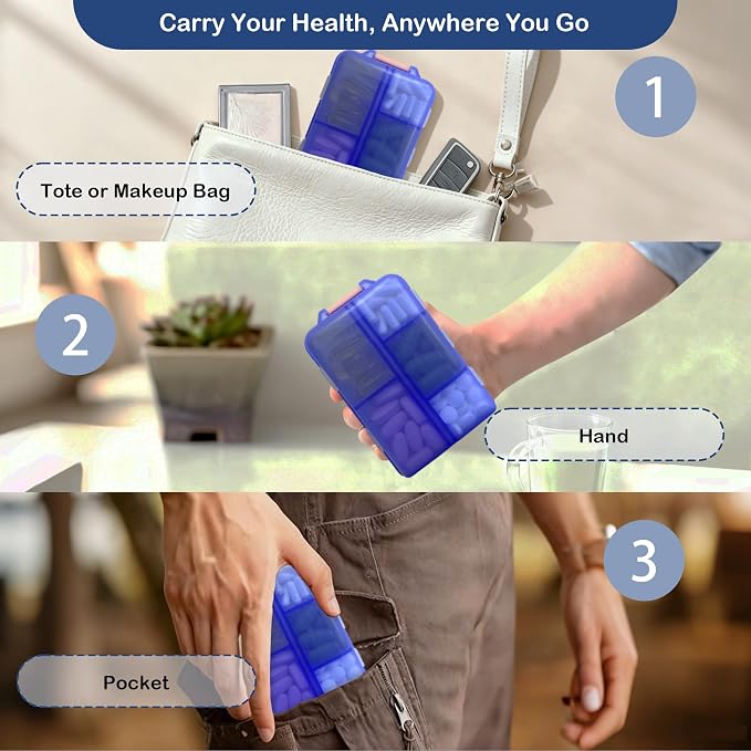 Extra Large Pill Organizer with 161 Medicine Labels, Travel Pill Case | Blue Extra large case with 10 compartments for 7-day pill planning, vitamins, supplements, and travel