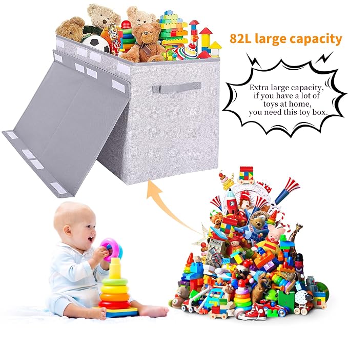 Pantryily Large Foldable Toy Storage Box with Lid,Plush Toy Organizer Chest
