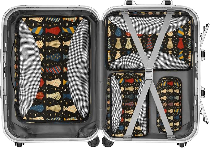 4 Set Packing Cubes for Travel, Happy Father's Day Packing Cubes for Women, Travel Luggage Packing Organizers, Packing Cube Set, Cute Necktie