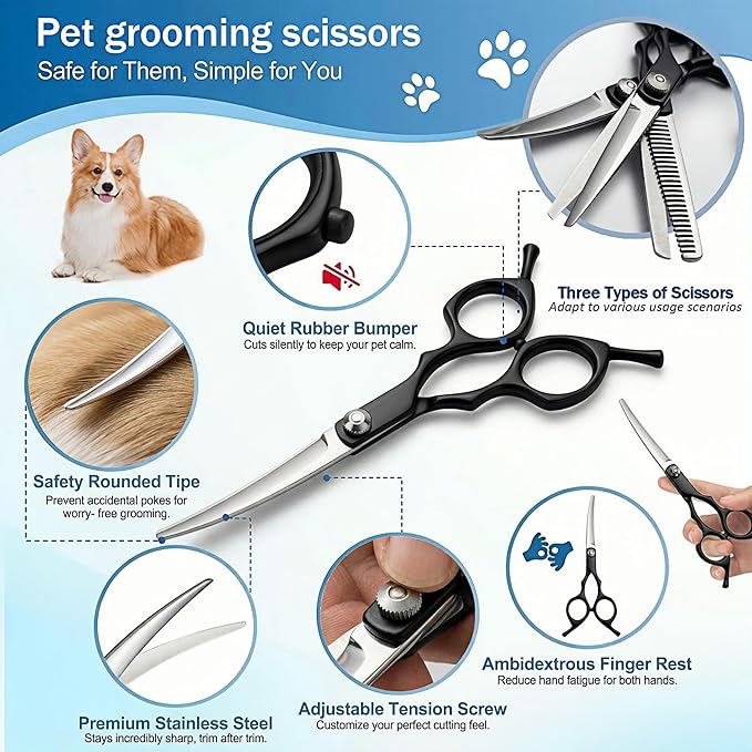 19PCS Dog Bath Kit & Dog Brush Kit - Professional Pet Grooming Tools Set for Dogs & Cats, Includes Shedding Brush, Bath Scrubber & Dematting Combs - Complete Dog Washing Essentials Blue