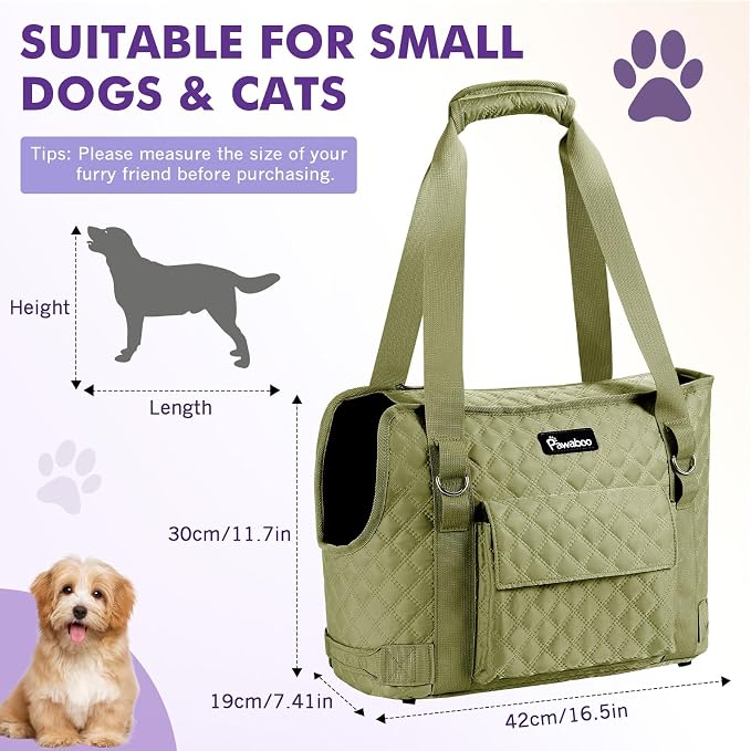 Pawaboo Dog Purse Carrier for Small Dogs with Pocket,Up to 11Lbs | Lightweight & Portable Dog Tote Bag Carrier Purses,Soft Sided Design,Front Pocket for Storage Travel Shopping Matcha Green