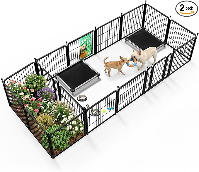 FXW Rollick Dog Playpen with Divider Connectors, 24" H, 16 Panels | Heavy-Duty & Easy setup Play Area, Two-Zone Layout, Indoor & Yard, For Puppies & Small Dogs, Patented