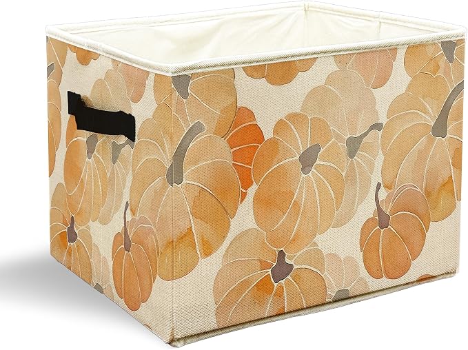 Fall Pumpkin Storage Bins with Handles, Fall Room Decor, Rustic Farmhouse Autumn Harvest Pumpkins Collapsible Laundry Basket Storage Box for Home Bedroom Bathroom Clothes Toys Books