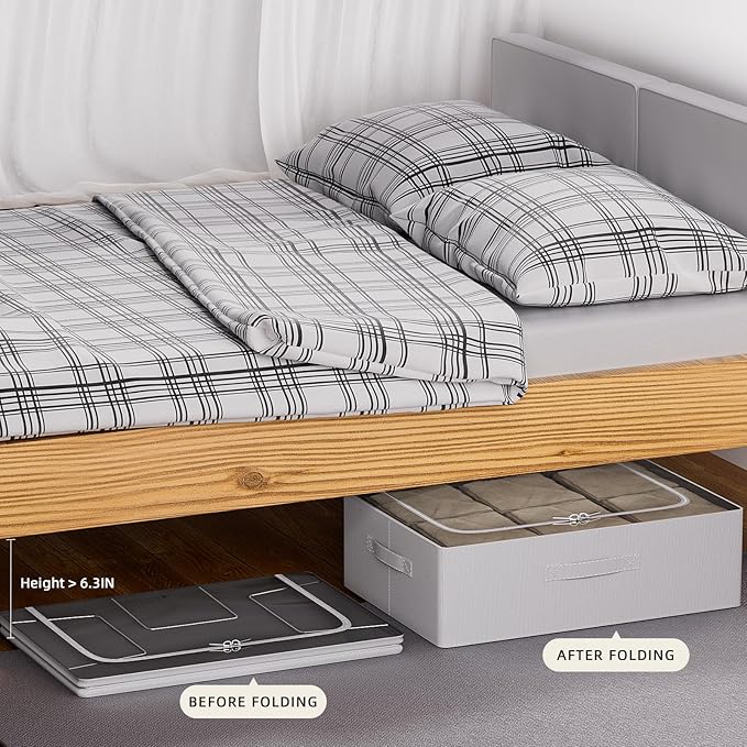 CYhom Under Bed Storage Bins Frame Storage Box Oxford Fabric Sturdy Underbed Container Foldable Stackable Large Capacity Clothes Organizer