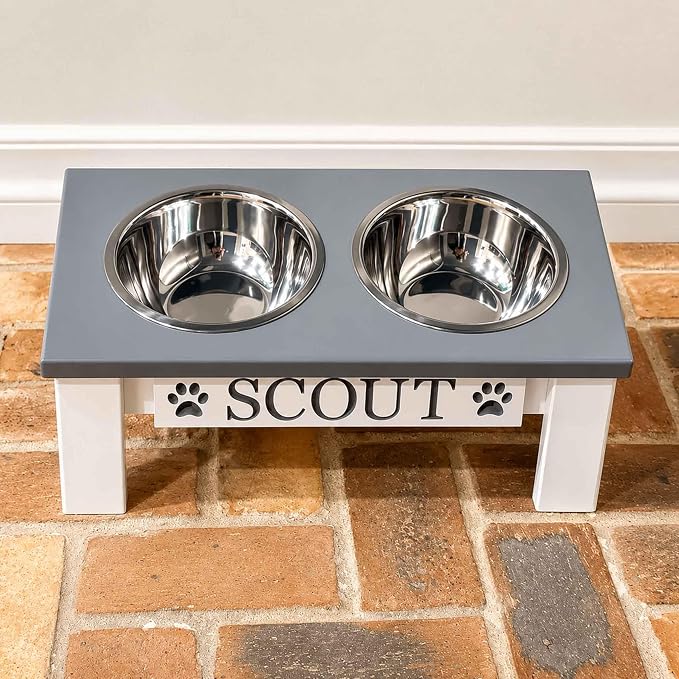 Tilted Dog Bowl - Personalized Custom Elevated Feeder for Short-Nose Dogs | Farmhouse Style, Stainless Steel Dishwasher Safe Bowls, Anti-Slip, Raised Angled, Flat-Face Dogs, Made in USA