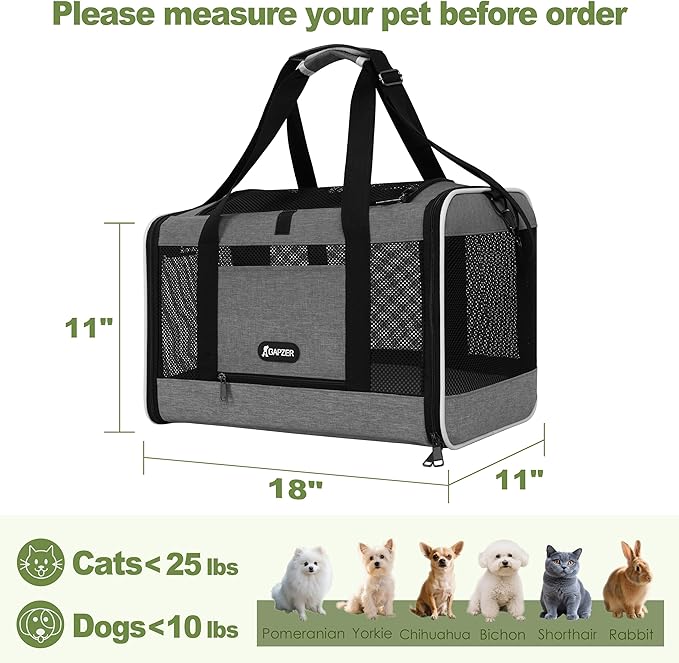 GAPZER Cat Carrier 18x11x11 Top Load, Soft-Sided Pet Travel Bag Over 15 lbs | Collapsible Small Dog Puppy Crate 10 Pound, Small Animal Rabbit Kennel Carrying Case, Kitten Mesh Cage Medium Cat Under 25 lb