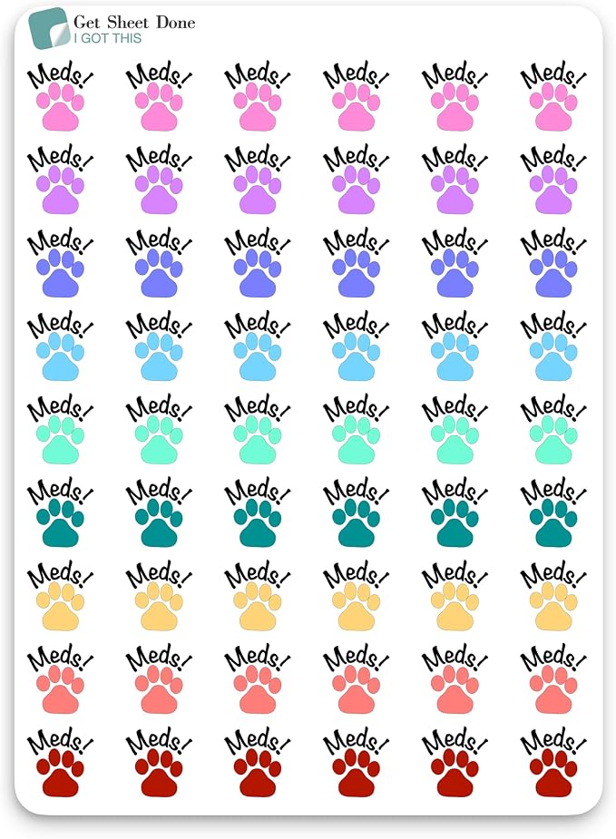 Pet Meds Planner Stickers - Medication Day Dog Cat, Productivity Stickers | Task Reminders, Housework Organization Calendar Chore Reminder Bullet Journaling, Routine Management 1/2" Functional Icon