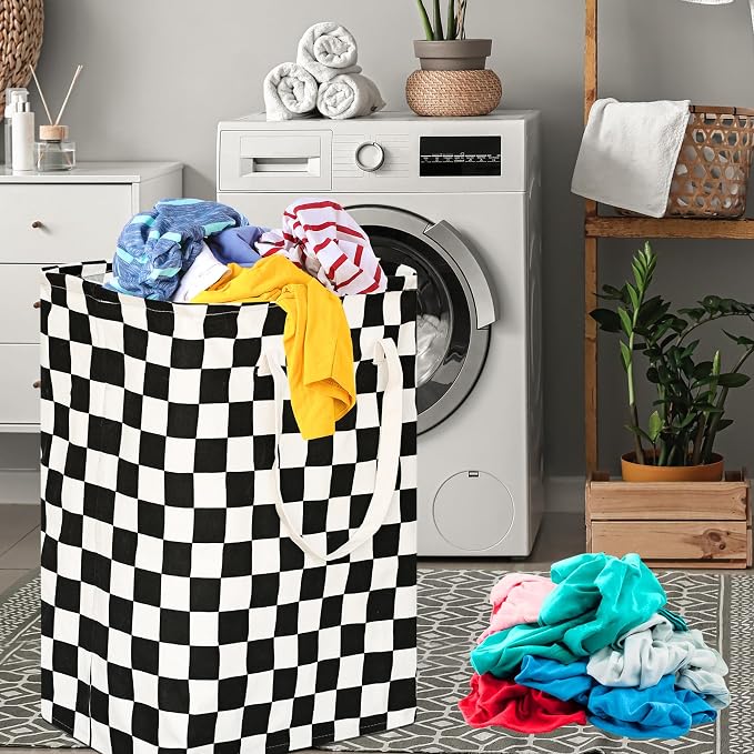 MAIZMZ Checkered Laundry Basket Foldable Kids Hamper Storage Bins Women Waterproof Organizer Toy Box Large Canvas for Home/Dorm/Kitchen/Pet/Office/Closet/Shelf/Living Room Decor Baskets