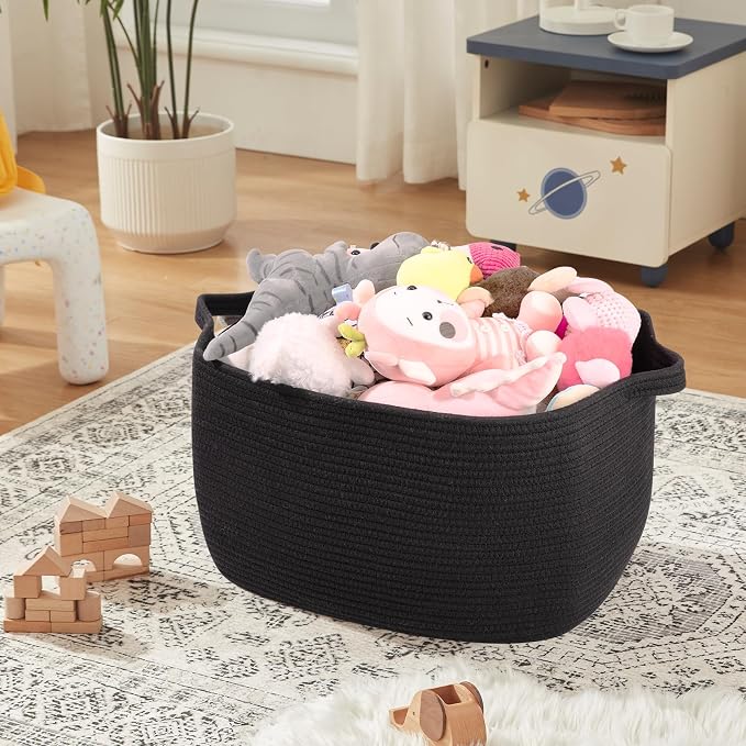 OIASKET 70L Large Blanket Basket, 21.6" x 16.9" x 11.8" Woven Storage Basket for Living Room, Nursery Blanket Storage for Toys, Towels, Dirty Clothes (Black)