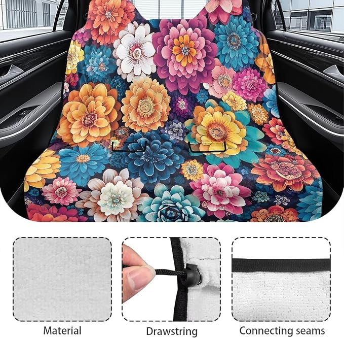 Renewold Rear Bench Dog Car Seat Cover Car Back Seat Towel Cover with Storage Bag Towel Blanket for Running Yoga Workout Swimming Sport Colorful Boho Flower Automotive Travel Accessories Beach Pads