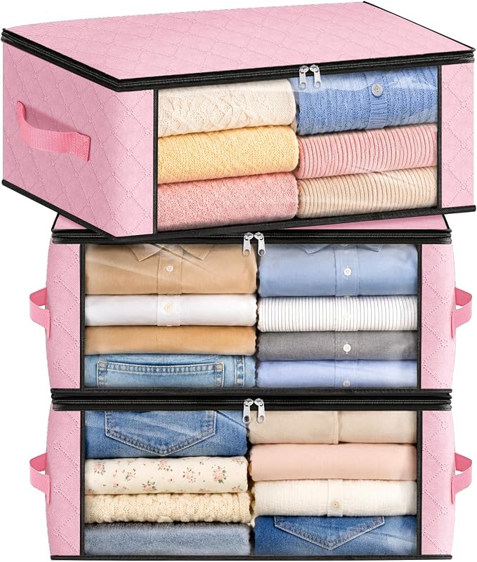 35L Closet Organizers, Foldable Under Bed Storage Containers | Storage Bags with Zippers,Window and Handles for Organizing Bedroom, Closet, Clothing,Organization with Handle