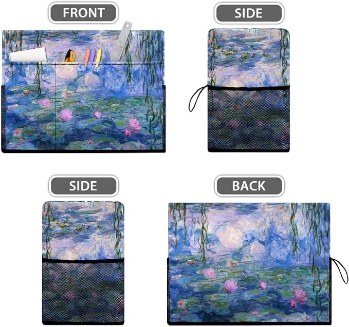 Water Lilies Print Sewing Machine Cover Oil Painting Style Duty Protective Dust Cover with Storage Pockets for Most Standard Singer & Brother Sewing Machines and Accessories(Blue)
