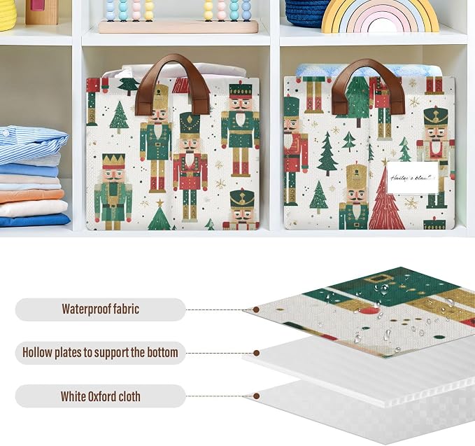 Cartoon Nutcrackers Christmas Storage Basket Foldable Cube Storage Bins with Handles&Label Waterproof Collapsible Organizer Box Bin Large Rectangle Decorative Baskets for Shelves Home Room Laundry
