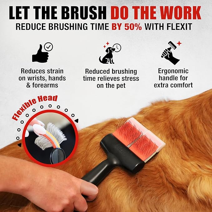 FlexIt Home - Flexible Slicker Brush for Dogs - Dog Grooming Brush for Poodles, Golden Doodles, Huskies, Retrievers, and Labradoodles - Professional 3-in-1 System & Video Trainings (Double, Firm Flex)