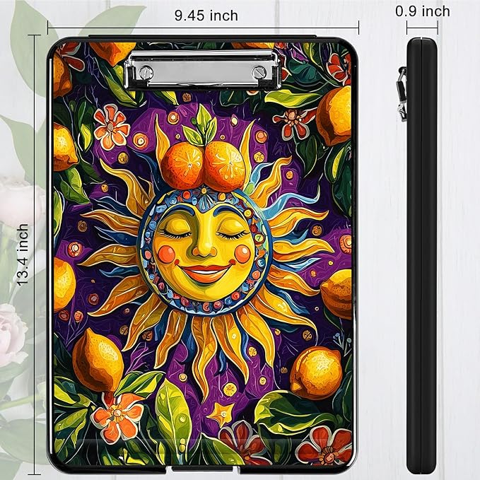 Heavy Duty Storage Clipboard, Slim Nursing Clipboard with Internal Pen Case, Portable File Organizer Case for A4 Letter Size Paper Office Medical Professionals, Sun Lemon