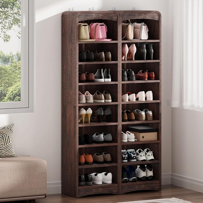 67.6” Tall Shoe Cabinet 8-Tier with Adjustable Shelves, Espresso | Freestanding Shoes Organizer Cabinet for Entryway, Hallway, Living Room