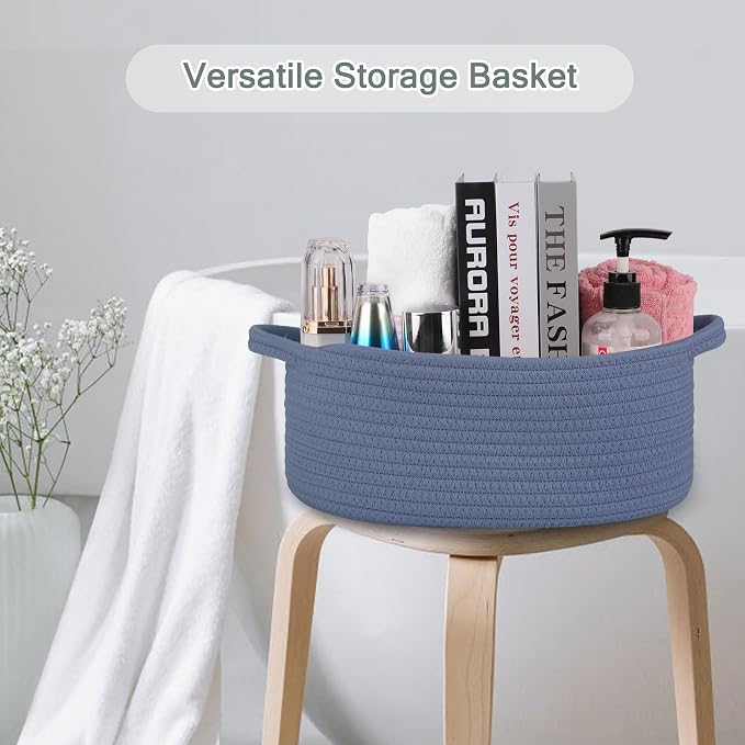 COMSE Empty Small Gift Basket with Bag & Ribbons, Folkstone Gray | Cotton Rope, 12"x 8"x 5", Baby Toy Organizer, Stores Small Items for Bedrooms, Nurseries, Bathrooms, Living Rooms, Offices
