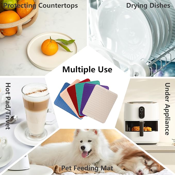 ZLR 4-in-1 Silicone Mat: Air Fryer & Coffee Maker, 12"x12", Dark Gray | Dish Drying Mat, Heat-Resistant Trivet to 450°F, Appliance Non-Slip Base, Food-Grade, Dishwasher Safe, Rolls Up