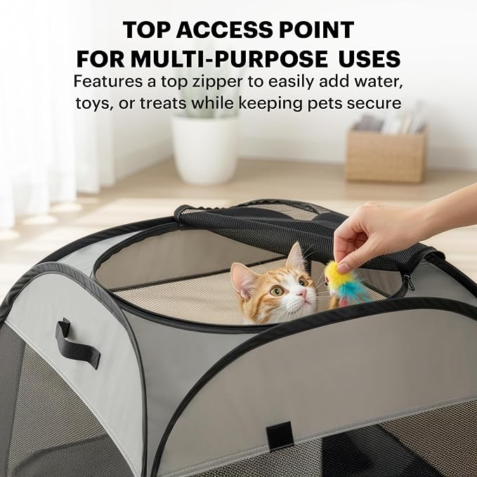LAFYETTE. - US Based, Portable Cat Playpen, Trapezoidal Stable Design, Foldable Pet Tent for Indoor Outdoor Use, Cat Dog Play Enclosure, Kitten Puppy Kennel Crate, Pet House, Easy Setup, 33" x 26.5"
