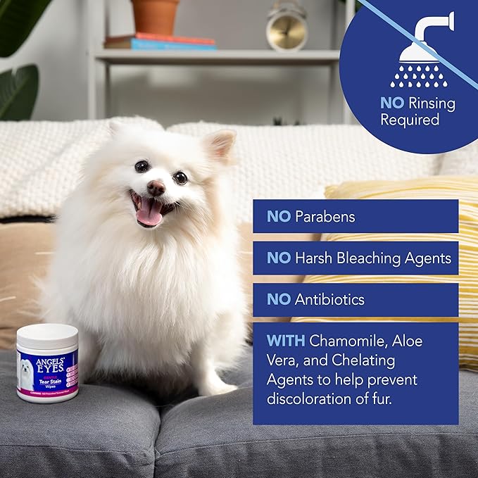Angel's Eyes Gentle Tear Stain Wipes for Dogs and Cats - 100 Ct - Presoaked Textured (AEGTSW100)
