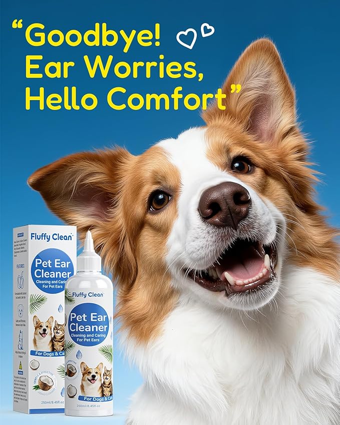Dog Ear Cleaner - Pet Ear Wash, Flush and Drop Cleaner Solution for Cat & Dog Infection and Itch Relief, Gently Removes Debris, Wax Buildup, Odor - 8 fl oz