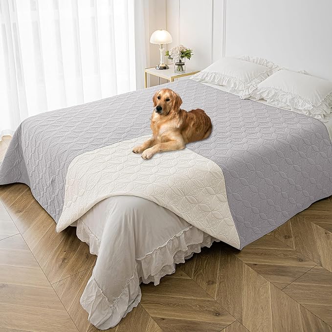 Waterproof Couch Cover for Dogs - Washable Pets Furniture Protector | TPU Leak-Proof Liner, Lightweight & Reversible, Fits Chair, Sofa, Bed, 82" x 102" , Lightgrey/Cream