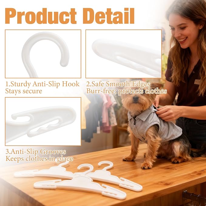 54 Pcs Dog Clothes Hangers 7 Inch White Plastic Pet Clothes Hanger with Anti-Slip, Pet Clothes Hangers Suitable for Dog, Cat Clothes, Small Pet Clothes, Pet Wardrobe Organization Hangers