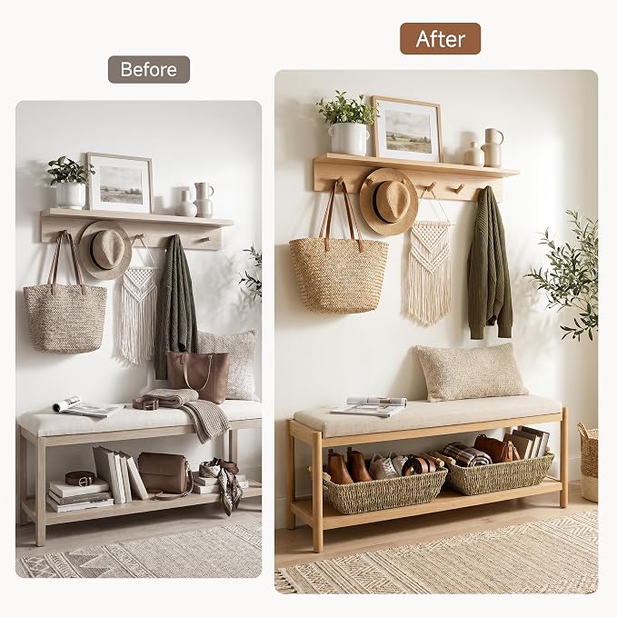 StorageWorks Hand-Woven Jumbo Storage Baskets with Wooden Handles, Seagrass Wicker Baskets for Organizing, 2-Pack | Wicker Storage Baskets for Shelves, Baskets with Wooden Handles, 2-Pack Gifts Basket for Home Decor, Hand-Woven Basket