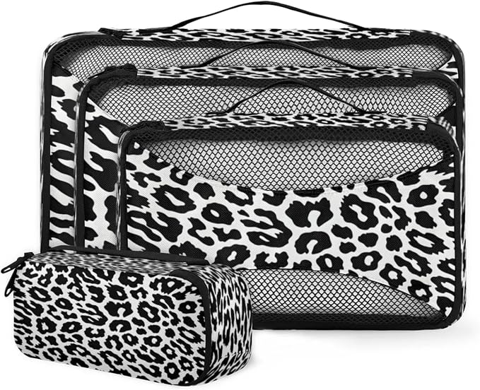 Packing Cubes for Travel, Leopard Textures Travel Luggage Packing Organizers for Women Men, Large Custom Toiletries Bag for Clothes Shoes, Leopard Print