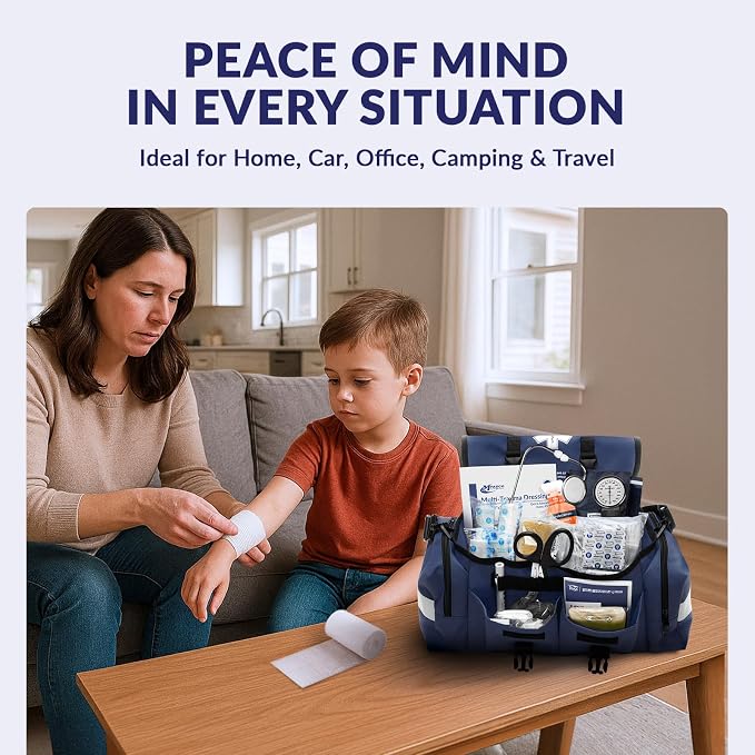 MFASCO Trauma Bag First Aid Kit Emergency Response Supplies Blue | Emergency Response First Aid Kit for Businesses & Organizations | Trauma Bag Supplies | Disaster Preparedness | 415 Pieces