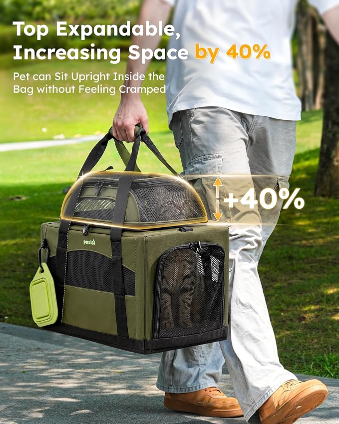 Pecute Cat Carrier,Top Expandable Dog Crate for Travel, Green