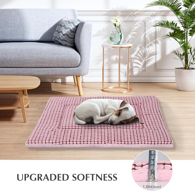 BVAGSS Reversible Dog Crate Pad, Memory Foam Pet Bed Mat, Soft Warm Machine Washable Sleeping Kennel Mattress for Small Medium Large Dogs XH079 (42''x28''x1.6'',Pink)