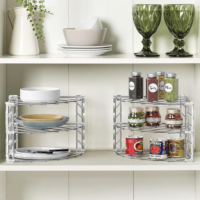 Deco Brothers 3-Tier Counter & Cabinet Corner Shelf Organizer 2 Pack Chrome