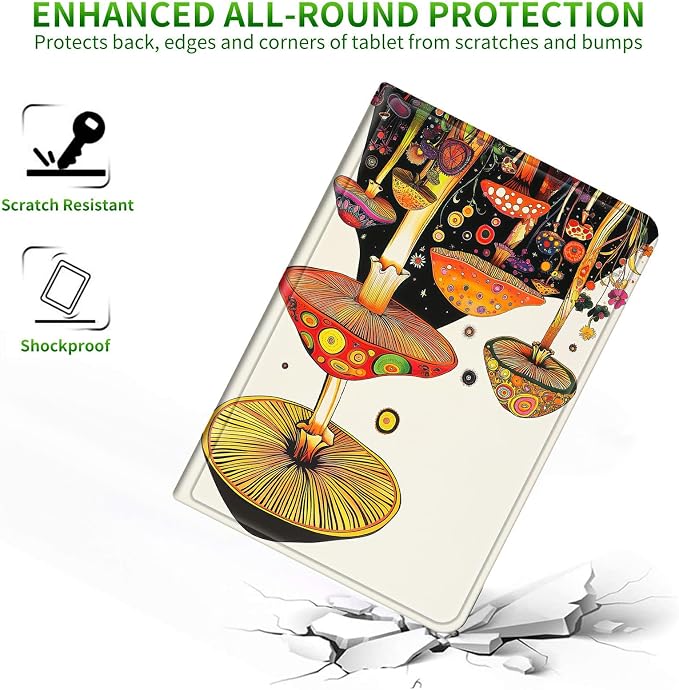 for Samsung Galaxy Tab A9 8.7 Inch 2023 (SM-X110/X115/X117) Case | Slim Leather Smart Cover with Multi-Angle Anti-Slip Stand [Auto Wake/Sleep] Shell for Women Men - Mushroom Painting