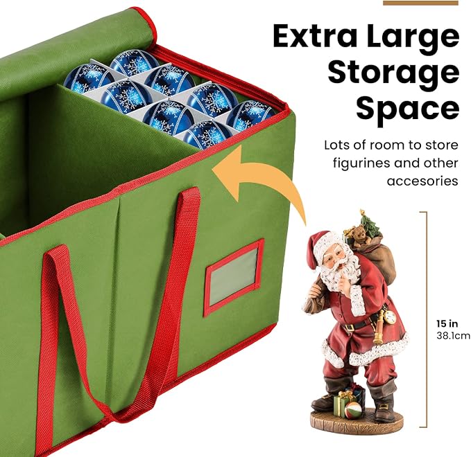Holiday Cheer Premium Christmas Ornament Storage – Christmas Storage Container Perfect for Holiday Decorations and Ornament Storage Box – Fits 128 Holiday Ornaments – Tear-Proof Fabric | Tear-Proof Fabric, Protective Storage Container, Holiday Decorati...