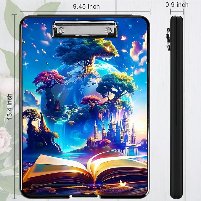 Book Trees A4 Clipboard with Storage Pen Holder, Clipboards Organizer Nursing Clipboard Foldable File Folder Plastic Clipboard Folio Clip Board for Office Students Classroom Doctor