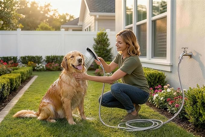 G-Promise 3 Mode Dog Shower Attachment with Pause Mode, Dog shower Sprayer with 159 Inches Stainless Steel Hose, Metal Diverter, Adhesive Holder, for Fast and Easy Dog Bathing and Cleaning